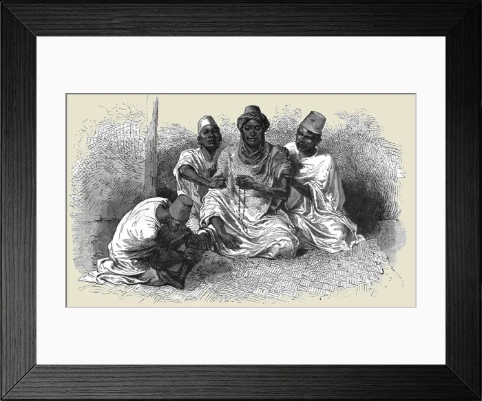 Framed Print : Tierno Ousman shampooed by his attendants; Journey from the Senegal to the Niger, 1875. Creator: Unknown Framed Print : Tierno Ousman shampooed by his attendants; Journey from the Senegal to the Niger, 1875. Creator: Unknown