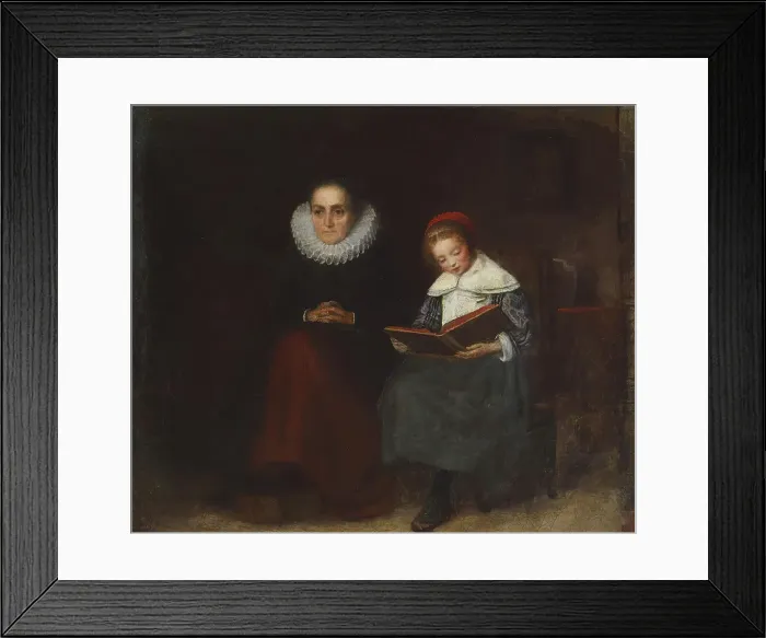 Framed Print : Old Woman and Child Reading a Book, 1840s. Creator: Richard Caton Woodville Framed Print : Old Woman and Child Reading a Book, 1840s. Creator: Richard Caton Woodville