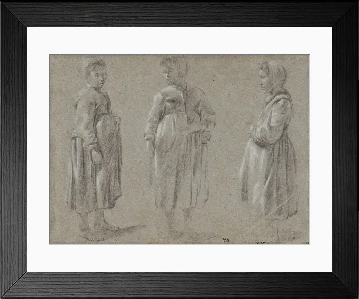 Framed Print : Standing girl, seen from three sides, unknown date. Creator: Anon Framed Print : Standing girl, seen from three sides, unknown date. Creator: Anon