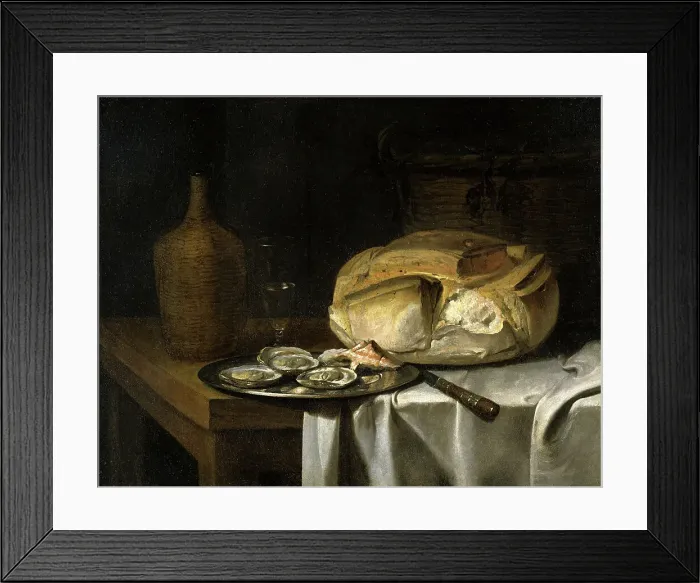 Framed Print : Still Life with a Loaf of Bread, Oysters and a Flask, c17th century. Creator: Unknown Framed Print : Still Life with a Loaf of Bread, Oysters and a Flask, c17th century. Creator: Unknown