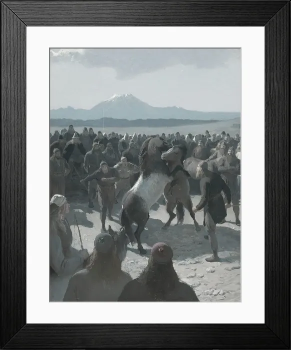 Framed Print : The Horse-Fight at Hlidarendi. Illustration for Njal's Saga, ch. 59. Creator: Johan August Malmström Framed Print : The Horse-Fight at Hlidarendi. Illustration for Njal's Saga, ch. 59. Creator: Johan August Malmström