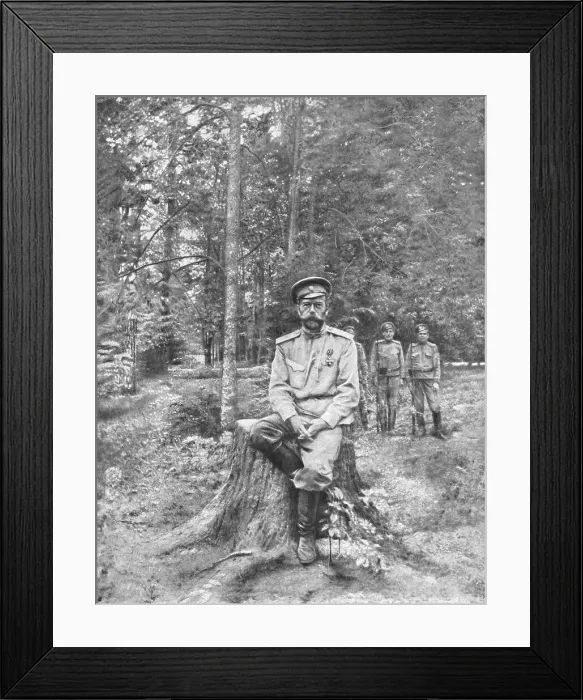 Framed Print : Le prisonnier de Tsarskoie-Selo; L'empereur dechu et ses gardiens dans le parc de l'ancien... 1917 Creator: Unknown Framed Print : Le prisonnier de Tsarskoie-Selo; L'empereur dechu et ses gardiens dans le parc de l'ancien... 1917 Creator: Unknown
