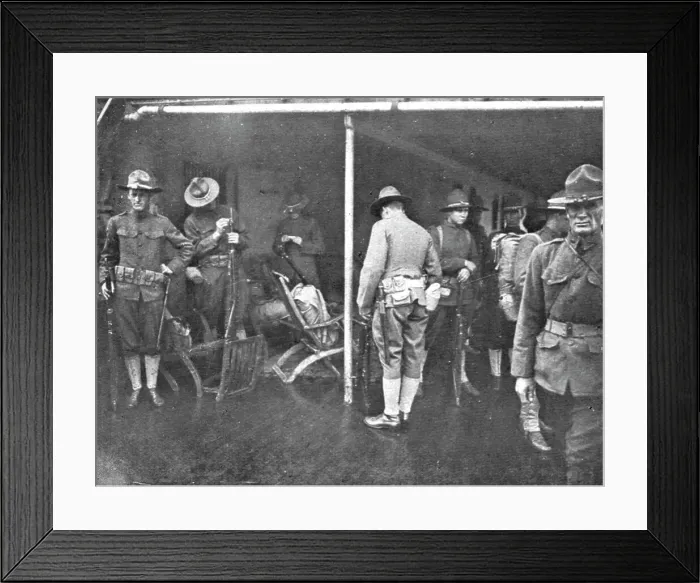 Framed Print : Les Premiers Contingents Americains en France; A bord d'un transport: soldats se preparent... 1917 Creator: Unknown Framed Print : Les Premiers Contingents Americains en France; A bord d'un transport: soldats se preparent... 1917 Creator: Unknown