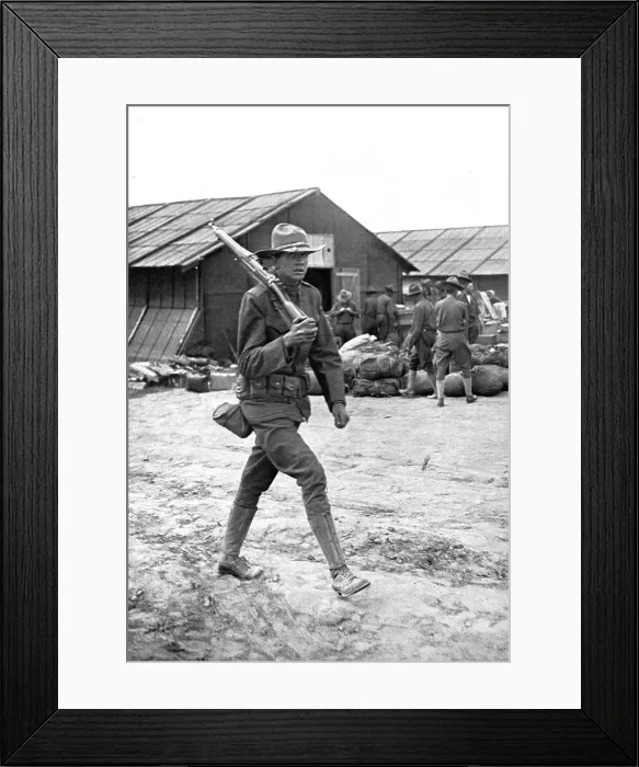 Framed Print : Les de L'Amerique; Au Camp Americain de Saint-Nazaire: une sentinelle, 1917. Creator: Jean Clair-Guyot. Les de L'Amerique; Au Camp Americain de Saint-Nazaire: une sentinelle, 1917. Creator: Jean Clair-Guyot Framed Print : Les de L'Amerique; Au Camp Americain de Saint-Nazaire: une sentinelle, 1917. Creator: Jean Clair-Guyot. Les de L'Amerique; Au Camp Americain de Saint-Nazaire: une sentinelle, 1917. Creator: Jean Clair-Guyot