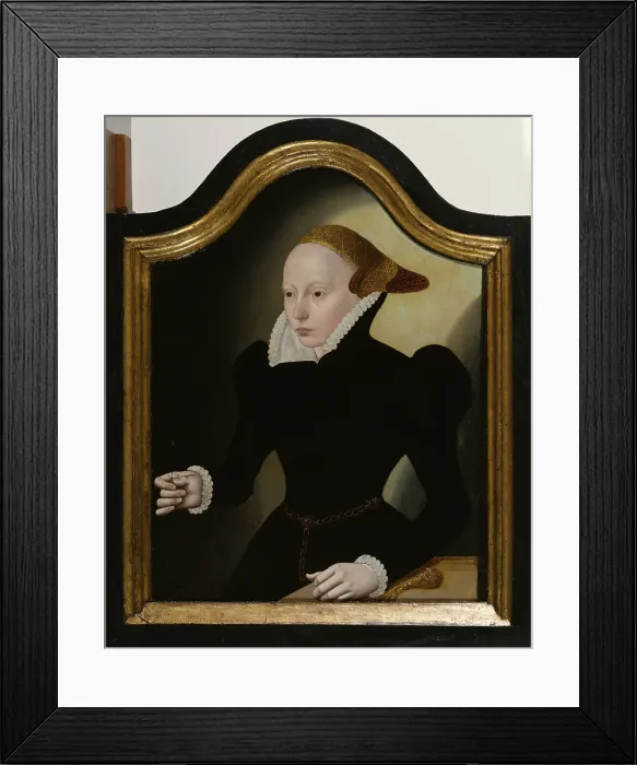 Framed Print : Portrait of a Young Woman with a Pink, 1560-1569. Creator: Bartholomaeus Bruyn the Younger Framed Print : Portrait of a Young Woman with a Pink, 1560-1569. Creator: Bartholomaeus Bruyn the Younger