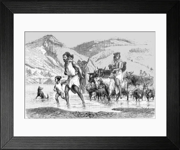 Framed Print : Kabyles fording a stream; The Natives of Algeria, the Kabyle, the Arab, the Moor, and the Jew, 1875 Creator: Unknown Framed Print : Kabyles fording a stream; The Natives of Algeria, the Kabyle, the Arab, the Moor, and the Jew, 1875 Creator: Unknown