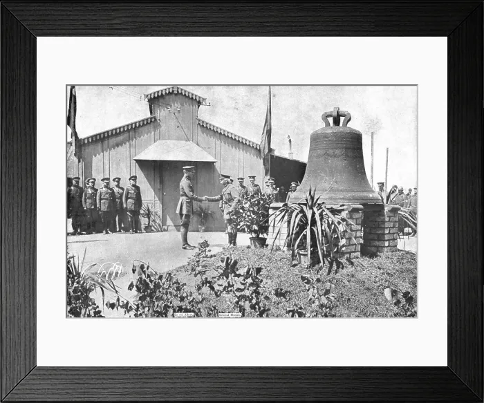 Framed Print : Belgian Bell Recovered; The victors of Messines were commanded... 1917. Creator: Unknown Framed Print : Belgian Bell Recovered; The victors of Messines were commanded... 1917. Creator: Unknown