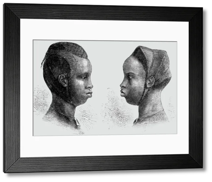 Framed Print : Coiffures of Bambara Women; Journey from the Senegal to the Niger, 1875. Creator: Unknown Framed Print : Coiffures of Bambara Women; Journey from the Senegal to the Niger, 1875. Creator: Unknown