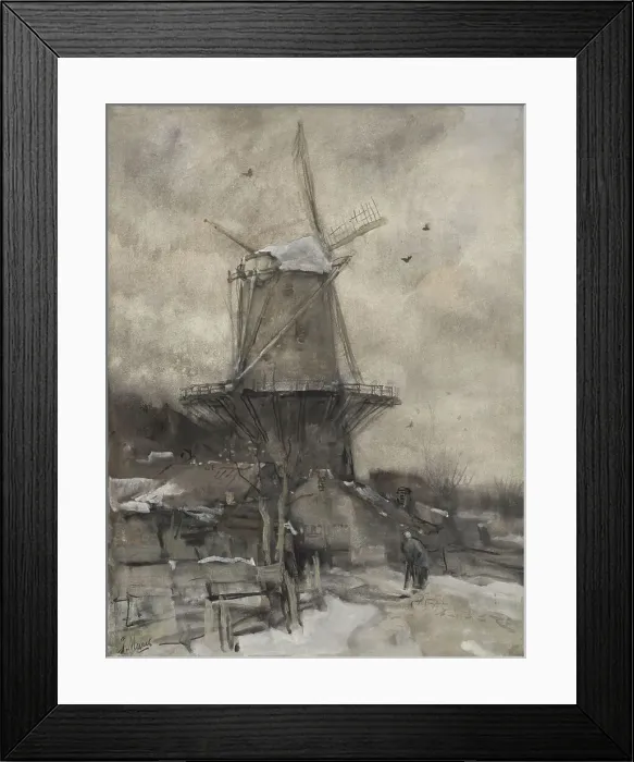 Framed Print : A windmill in winter, 1847-1899. Creator: Jacob Henricus Maris Framed Print : A windmill in winter, 1847-1899. Creator: Jacob Henricus Maris
