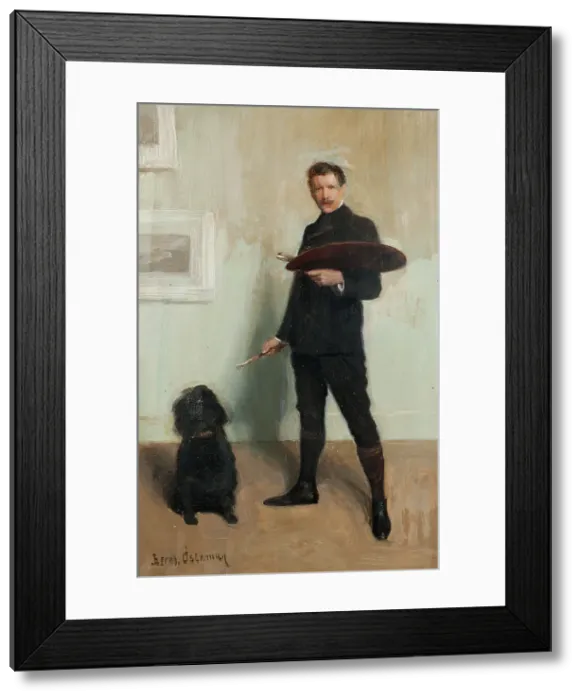 Framed Print : Self portrait with dog, c1910s. Creator: Gustav Bernhard Osterman Framed Print : Self portrait with dog, c1910s. Creator: Gustav Bernhard Osterman