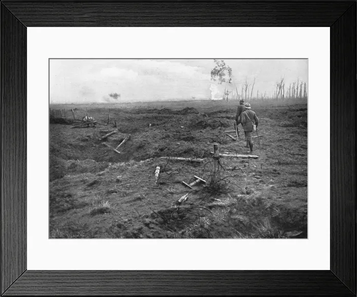 Framed Print : French Attack of July 31, 1917; The battlefield beyond conquered enemy... 1917. Creator: Unknown Framed Print : French Attack of July 31, 1917; The battlefield beyond conquered enemy... 1917. Creator: Unknown