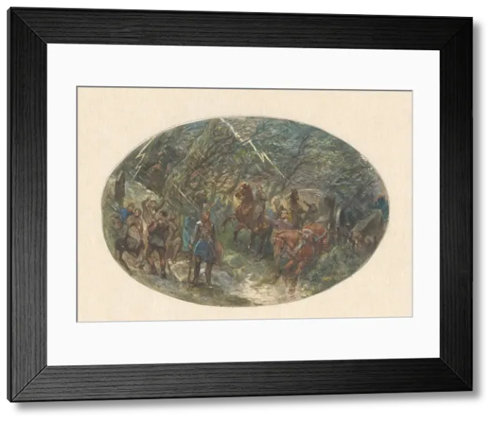 Framed Print : Carriage about to ford a stream, 1824-1894. Creator: Charles Rochussen Framed Print : Carriage about to ford a stream, 1824-1894. Creator: Charles Rochussen