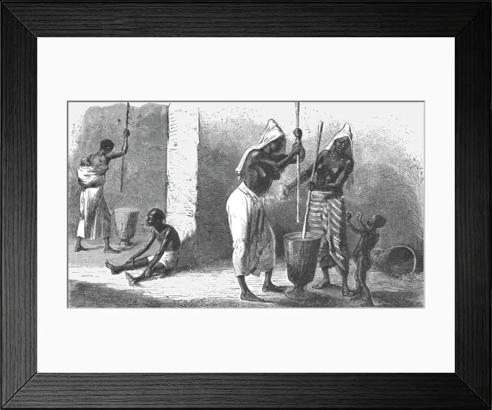 Framed Print : Women pounding Millet; Journey from the Senegal to the Niger, 1875. Creator: Unknown Framed Print : Women pounding Millet; Journey from the Senegal to the Niger, 1875. Creator: Unknown