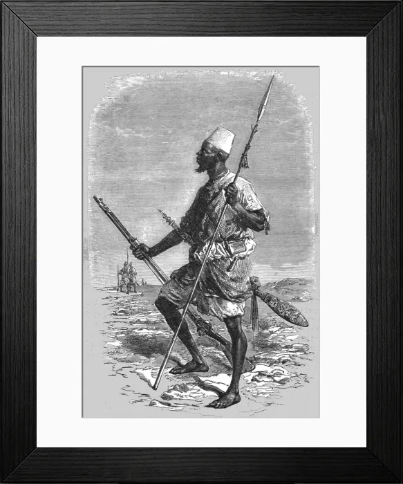 Framed Print : Talibe equipped for fighting; Journey from the Senegal to the Niger, 1875. Creator: Unknown Framed Print : Talibe equipped for fighting; Journey from the Senegal to the Niger, 1875. Creator: Unknown