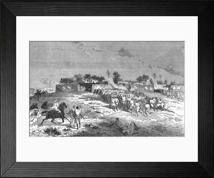 Framed Print : Attack on Sansandig by Ahmadou's army; Journey from the Senegal to the Niger, 1875. Creator: Unknown Framed Print : Attack on Sansandig by Ahmadou's army; Journey from the Senegal to the Niger, 1875. Creator: Unknown