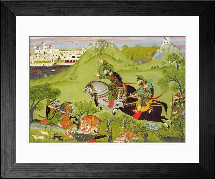 Framed Print : Maharana Ari Singh of Udaipur (r. 1761-73) and His Entourage at the Hunt, c1770. Creator: Unknown Framed Print : Maharana Ari Singh of Udaipur (r. 1761-73) and His Entourage at the Hunt, c1770. Creator: Unknown