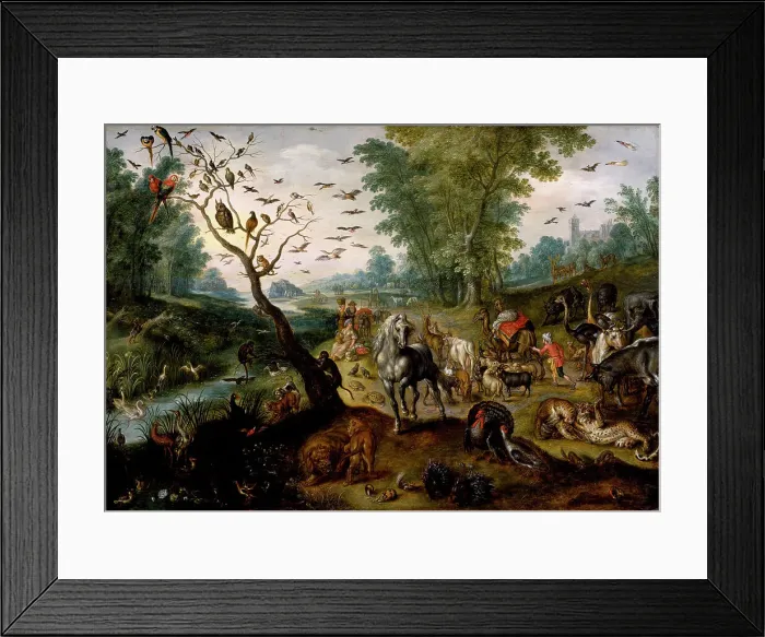 Framed Print : Noah's Family Assembling Animals before the Ark, c1660. Creator: Jan van Kessel Framed Print : Noah's Family Assembling Animals before the Ark, c1660. Creator: Jan van Kessel