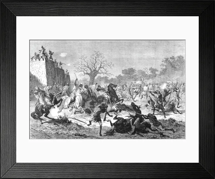 Framed Print : The Bambaras attack the Besiegers; Journey from the Senegal to the Niger, 1875. Creator: Unknown Framed Print : The Bambaras attack the Besiegers; Journey from the Senegal to the Niger, 1875. Creator: Unknown