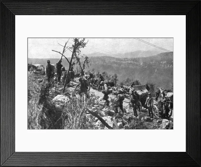 Framed Print : Italian Offensive of Isonzo; An artillery column on the plateau of Vodice, east of Plave, 1917. Creator: Unknown Framed Print : Italian Offensive of Isonzo; An artillery column on the plateau of Vodice, east of Plave, 1917. Creator: Unknown