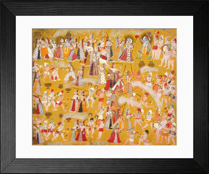Framed Print : Krishna and Radha Celebrating the Holi Festival with Companions, c1750. Creator: Unknown Framed Print : Krishna and Radha Celebrating the Holi Festival with Companions, c1750. Creator: Unknown