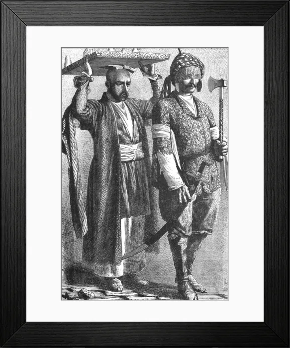 Framed Print : Caucasian Prince in Chain Armour, and attendant; The Caucasus, 1875. Creator: Unknown Framed Print : Caucasian Prince in Chain Armour, and attendant; The Caucasus, 1875. Creator: Unknown