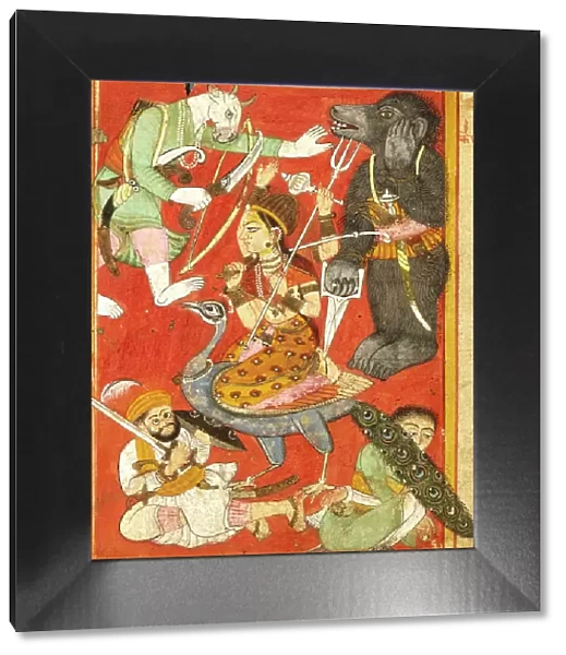 Vaishnavi and Varahi Fighting Asuras(Recto), Kumari Fighting Asuras(Verso)... between 1675 and 1700 Creator: Unknown