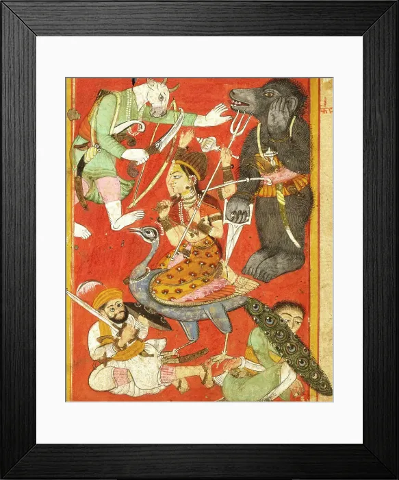 Framed Print : Vaishnavi and Varahi Fighting Asuras(Recto), Kumari Fighting Asuras(Verso)... between 1675 and 1700 Creator: Unknown Framed Print : Vaishnavi and Varahi Fighting Asuras(Recto), Kumari Fighting Asuras(Verso)... between 1675 and 1700 Creator: Unknown