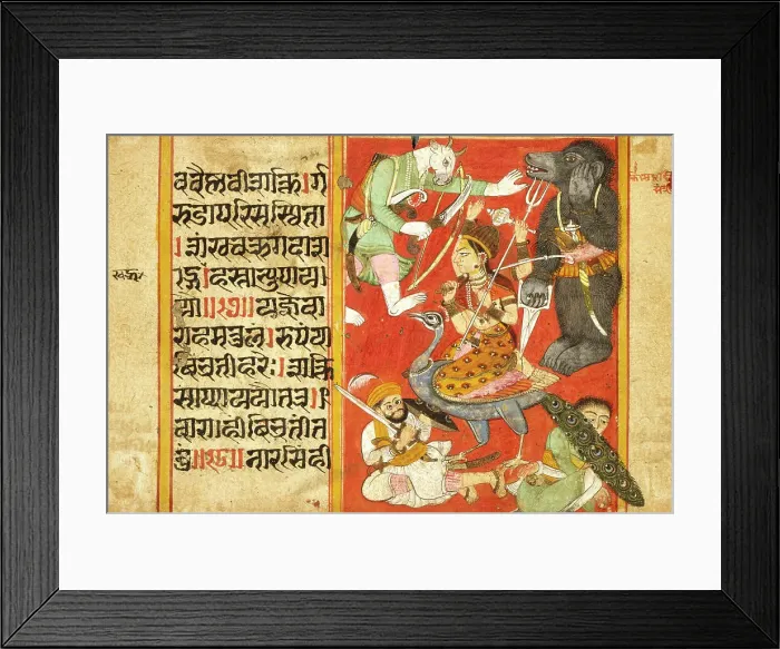 Framed Print : Vaishnavi and Varahi Fighting Asuras(Recto), Kumari Fighting Asuras(Verso)... between 1675 and 1700 Creator: Unknown Framed Print : Vaishnavi and Varahi Fighting Asuras(Recto), Kumari Fighting Asuras(Verso)... between 1675 and 1700 Creator: Unknown