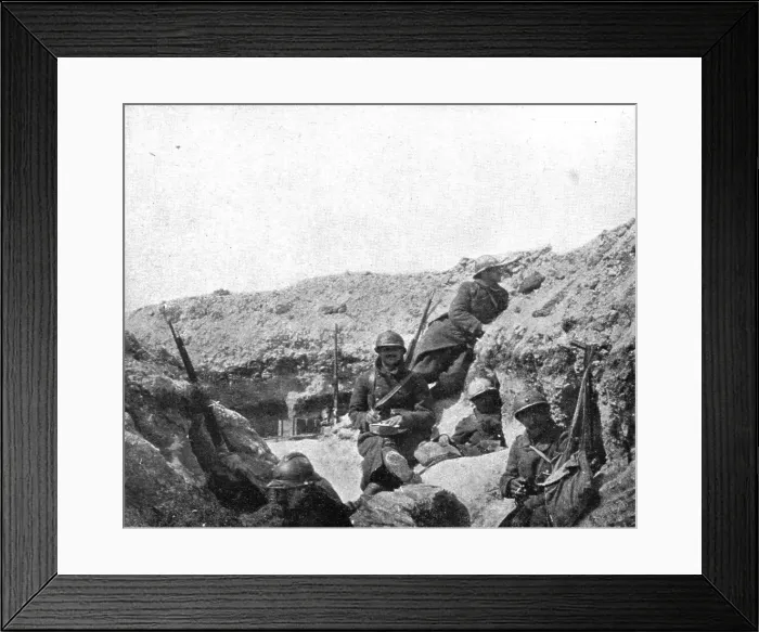Framed Print : Life in the trenches in Champagne; Calm: correspondence and cigarettes, 1917. Creator: Unknown. Life in the trenches in Champagne; Calm: correspondence and cigarettes, 1917. Creator: Unknown Framed Print : Life in the trenches in Champagne; Calm: correspondence and cigarettes, 1917. Creator: Unknown. Life in the trenches in Champagne; Calm: correspondence and cigarettes, 1917. Creator: Unknown