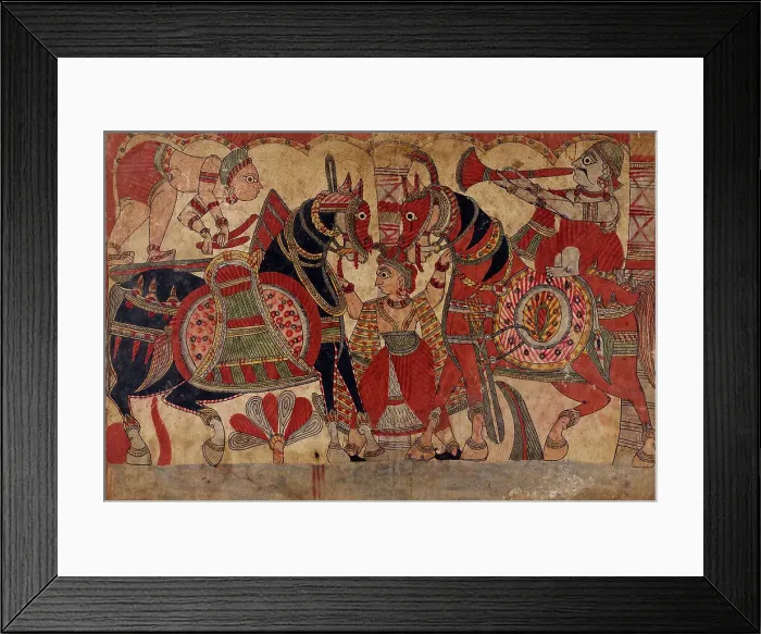 Framed Print : Drummer and Horn Player (Accompanying the Hunt?), Scene from the Story of the Marriage... c1850. Creator: Unknown Framed Print : Drummer and Horn Player (Accompanying the Hunt?), Scene from the Story of the Marriage... c1850. Creator: Unknown