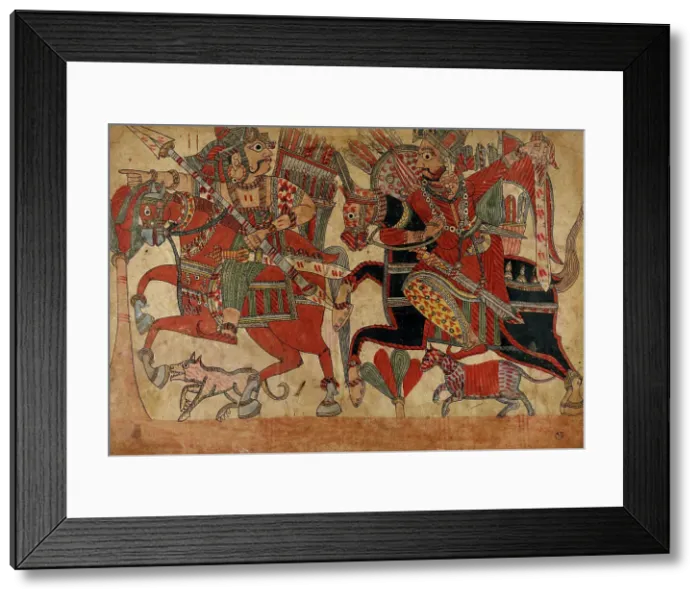 Framed Print : Abhimanyu Hunting, Scene from the Story of the Marriage of Abhimanyu and Vatsala... c1850. Creator: Unknown Framed Print : Abhimanyu Hunting, Scene from the Story of the Marriage of Abhimanyu and Vatsala... c1850. Creator: Unknown
