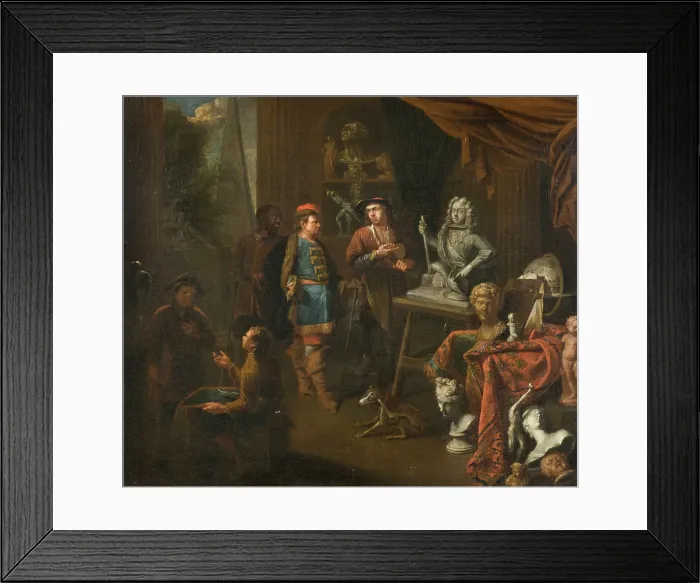 Framed Print : Visit in a Sculptor's Studio, 1704. Creator: Balthasar van den Bossche Framed Print : Visit in a Sculptor's Studio, 1704. Creator: Balthasar van den Bossche