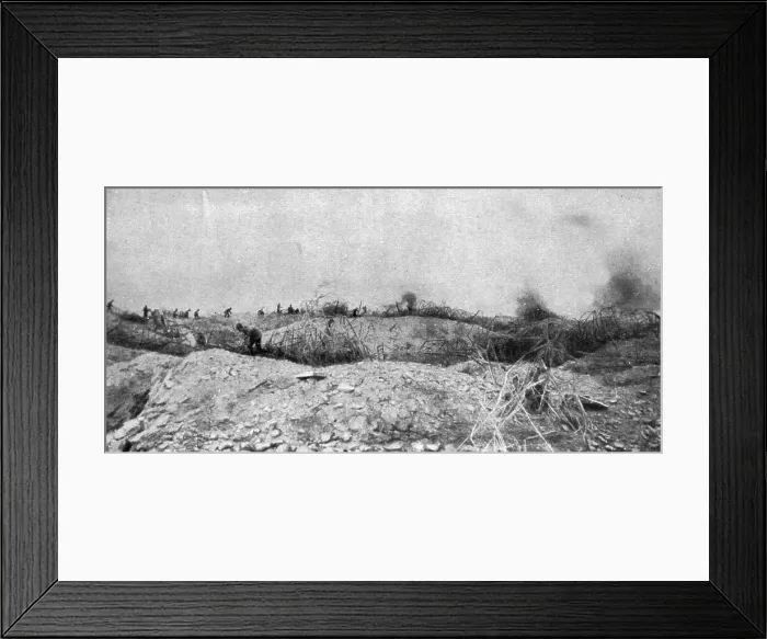 Framed Print : How to make a surprise attack; Arrival at the enemy trench and execution of the surprise... 1917. Creator: Unknown