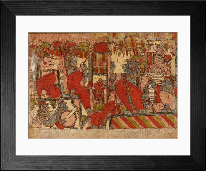Framed Print : Rama and Lakshmana at Conference with Sugriva, the Simian King, and Companions... c1850. Creator: Unknown Framed Print : Rama and Lakshmana at Conference with Sugriva, the Simian King, and Companions... c1850. Creator: Unknown