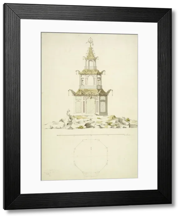 Framed Print : Aviary at Kina Castle, Drottningholm - Facade and plan, c1758. Creator: Carl Fredrik Adelcrantz Framed Print : Aviary at Kina Castle, Drottningholm - Facade and plan, c1758. Creator: Carl Fredrik Adelcrantz