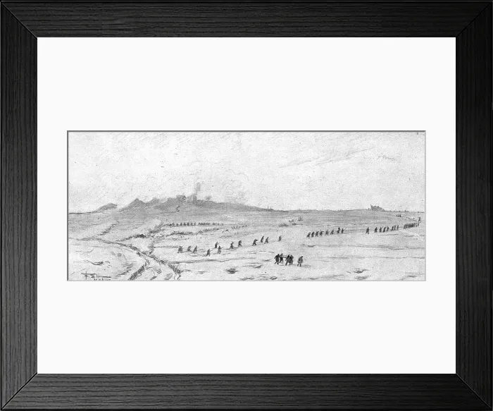 Framed Print : The Battle Seen by a Combatant; The advance of Alpine chasseurs to the right... 1917. Creator: F Elim Framed Print : The Battle Seen by a Combatant; The advance of Alpine chasseurs to the right... 1917. Creator: F Elim