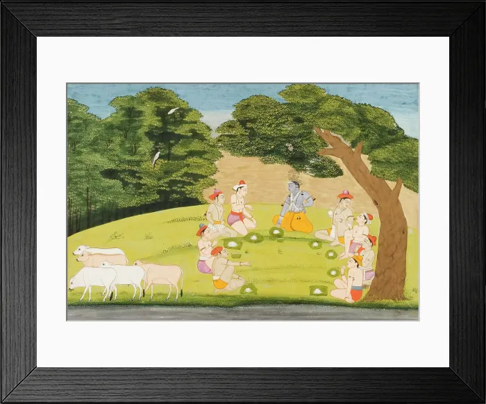 Framed Print : Krishna and the Cowherds on a Picnic, Folio from a Bhagavata Purana, between 1760 and 1765. Creator: Unknown Framed Print : Krishna and the Cowherds on a Picnic, Folio from a Bhagavata Purana, between 1760 and 1765. Creator: Unknown