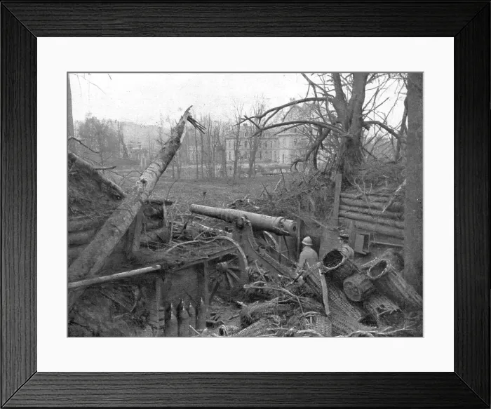 Framed Print : The Battle of La Malmaison; A German 150 gun in the park of the Castle of Pinon... 1917 Creator: Unknown Framed Print : The Battle of La Malmaison; A German 150 gun in the park of the Castle of Pinon... 1917 Creator: Unknown