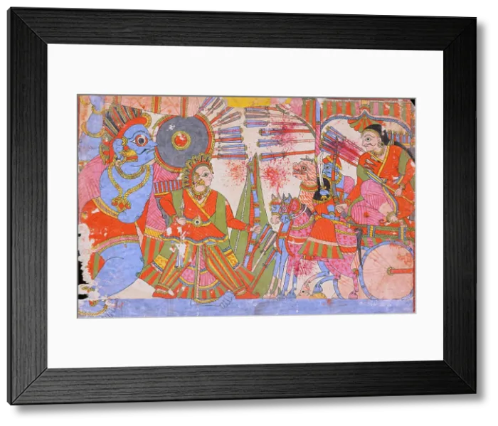 Framed Print : Vrishaketu and Bhima Fighting Yavanatha, Scene from the Story of Babhruvahana... c1850. Creator: Unknown Framed Print : Vrishaketu and Bhima Fighting Yavanatha, Scene from the Story of Babhruvahana... c1850. Creator: Unknown