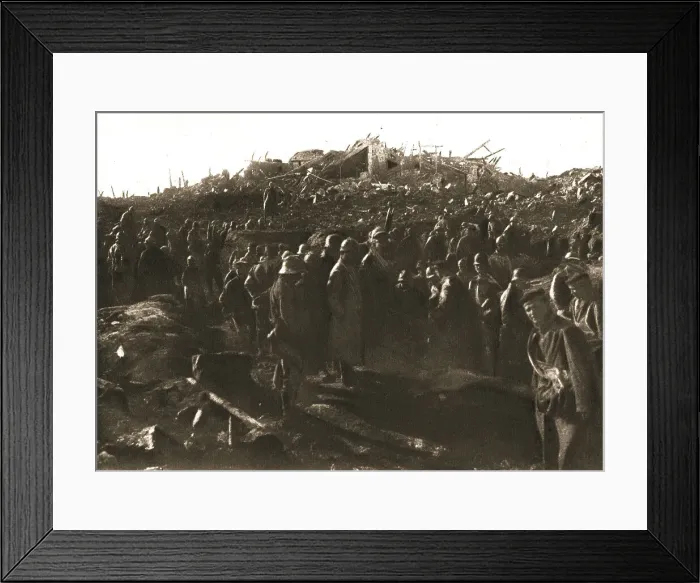 Framed Print : In Recaptured Territory; The evening of October 23, 1917: gathering German prisoners... 1917. Creator: Unknown Framed Print : In Recaptured Territory; The evening of October 23, 1917: gathering German prisoners... 1917. Creator: Unknown