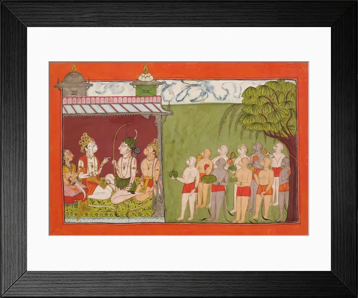 Framed Print : Lakshmana Meets with Tara, Sugriva, and Hanuman in the Palace of Kishkandha... c1700. Creator: Unknown Framed Print : Lakshmana Meets with Tara, Sugriva, and Hanuman in the Palace of Kishkandha... c1700. Creator: Unknown