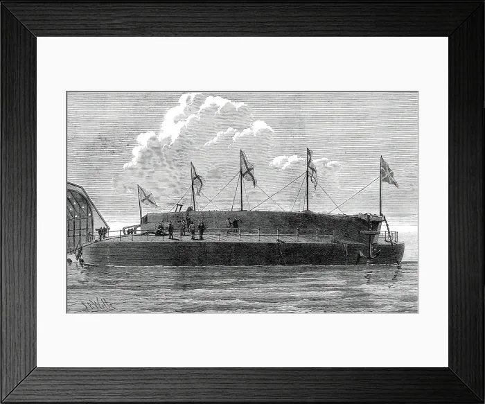 Framed Print : Launch of the Russian circular ironclad Admiral Popoff, 1876. Creator: Josiah Robert Wells Framed Print : Launch of the Russian circular ironclad Admiral Popoff, 1876. Creator: Josiah Robert Wells