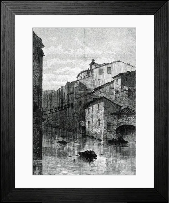 Framed Print : Inundations at Rome: the Ghetto submerged, from a sketch by our special artist, 1876. Creator: Unknown Framed Print : Inundations at Rome: the Ghetto submerged, from a sketch by our special artist, 1876. Creator: Unknown