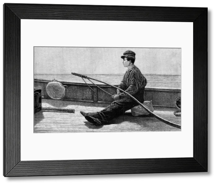 Framed Print : Eight Bells: the Boy at the Helm, by H. Macallum, in the exhibition at the Dudley Gallery, 1876. Creator: Unknown Framed Print : Eight Bells: the Boy at the Helm, by H. Macallum, in the exhibition at the Dudley Gallery, 1876. Creator: Unknown