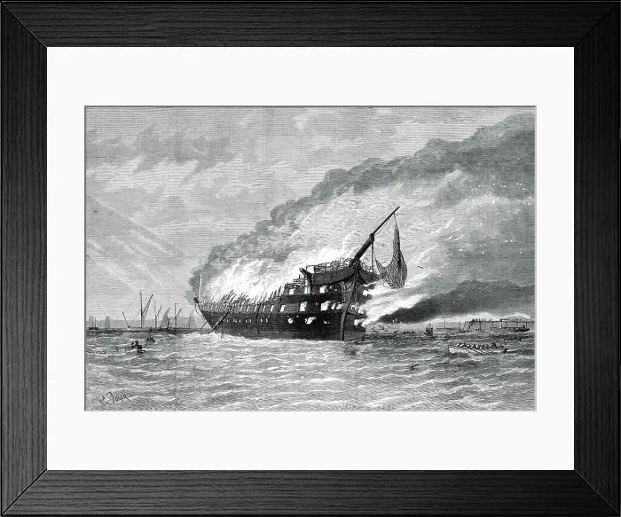Framed Print : Burning of the training-ship Goliath, 1876. Creator: H. E. Tozer Framed Print : Burning of the training-ship Goliath, 1876. Creator: H. E. Tozer