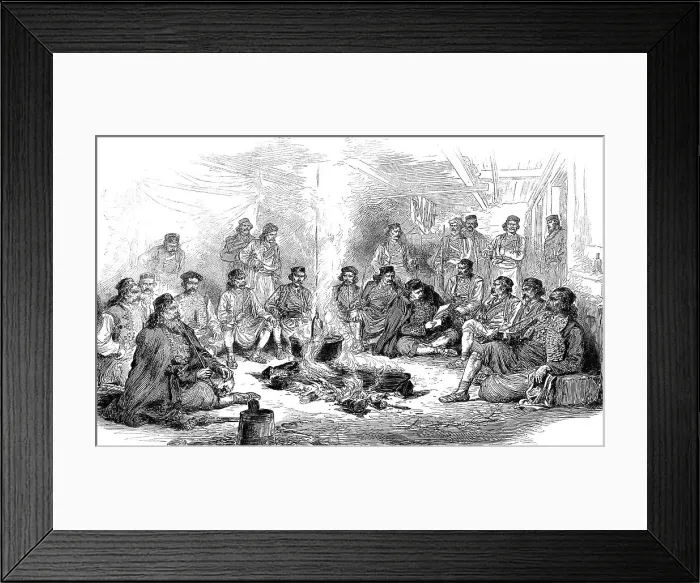 Framed Print : The War in the Herzegovina: Council of War at Peco Pavlovitch's Camp, from a sketch by... 1876. Creator: Unknown Framed Print : The War in the Herzegovina: Council of War at Peco Pavlovitch's Camp, from a sketch by... 1876. Creator: Unknown