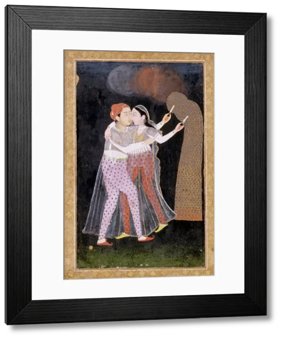 Framed Print : Embracing Lovers with Sparklers, c1775. Creator: Unknown Framed Print : Embracing Lovers with Sparklers, c1775. Creator: Unknown