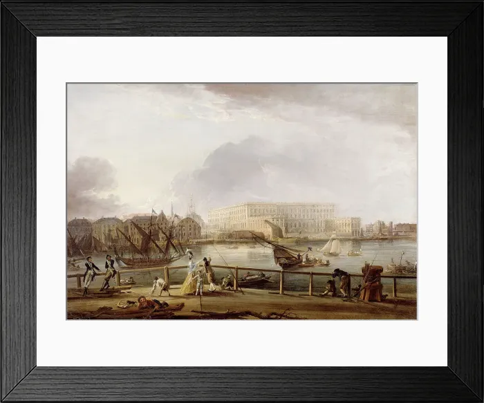 Framed Print : View of Stockholm Palace from the Skeppsholm Bridge, early 1780s. Creator: Elias Martin Framed Print : View of Stockholm Palace from the Skeppsholm Bridge, early 1780s. Creator: Elias Martin