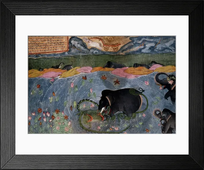 Framed Print : The Elephant King Attacked by a Crocodile, c1650. Creator: Unknown Framed Print : The Elephant King Attacked by a Crocodile, c1650. Creator: Unknown