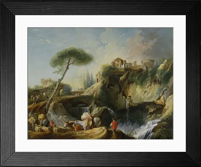Framed Print : View of Tivoli with the Temple of Vesta, mid 18th century. Creator: Francois Boucher Framed Print : View of Tivoli with the Temple of Vesta, mid 18th century. Creator: Francois Boucher